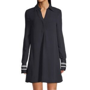 Reiss Navy Feya Stripe Oversized Mini Shift Dress Collar V Neck Pockets Sz6